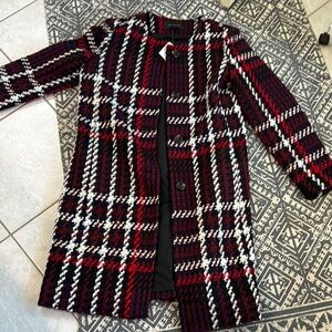 Stylish Red and Black Plaid Women's Coat